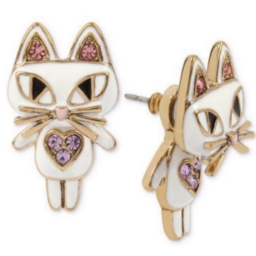 Betsey Johnson Cat Earrings 2 in One